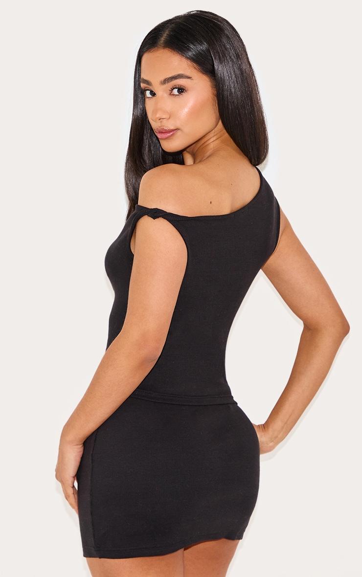 Petite Black Ribbed Twist Detail Top Product Image