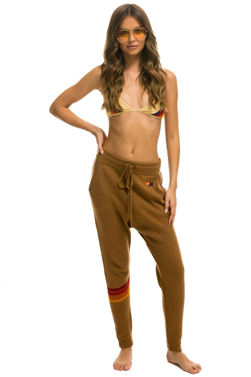 RAINBOW 4 STRIPE CASHMERE RELAXED FIT PANT - BUTTERSCOTCH Female Product Image
