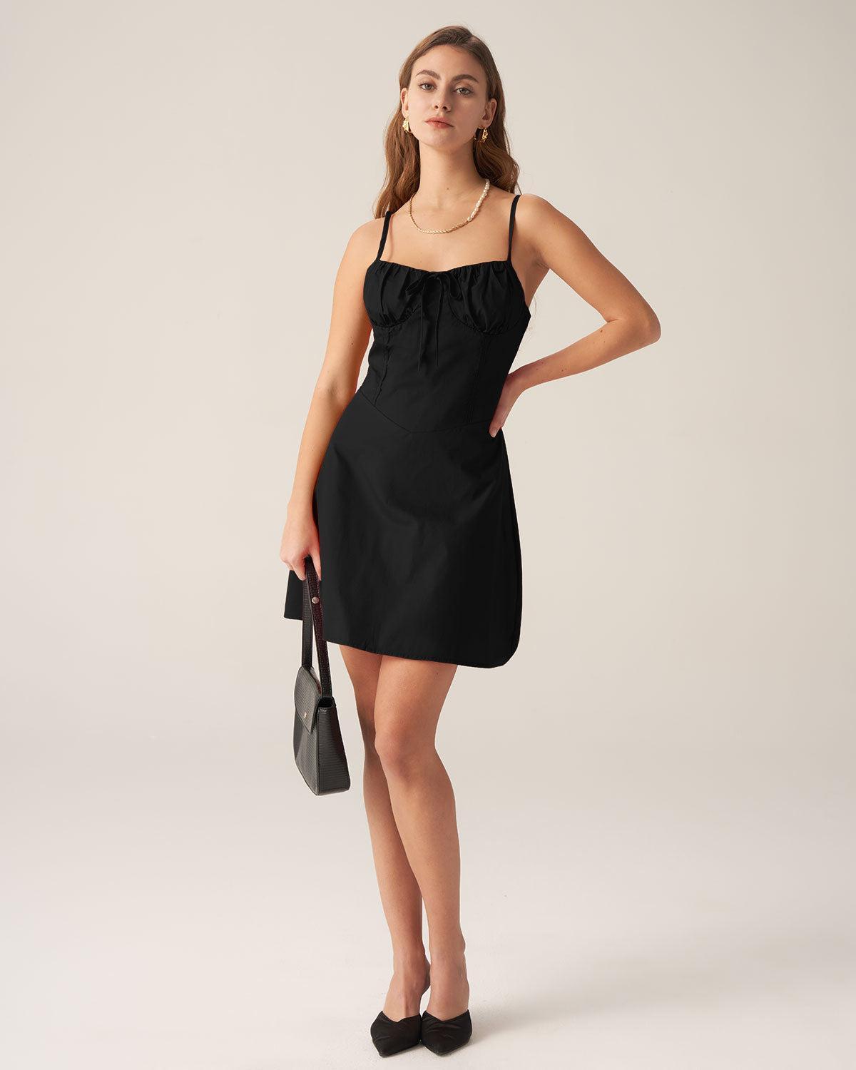 Black Ruched Slip Mini Dress Product Image