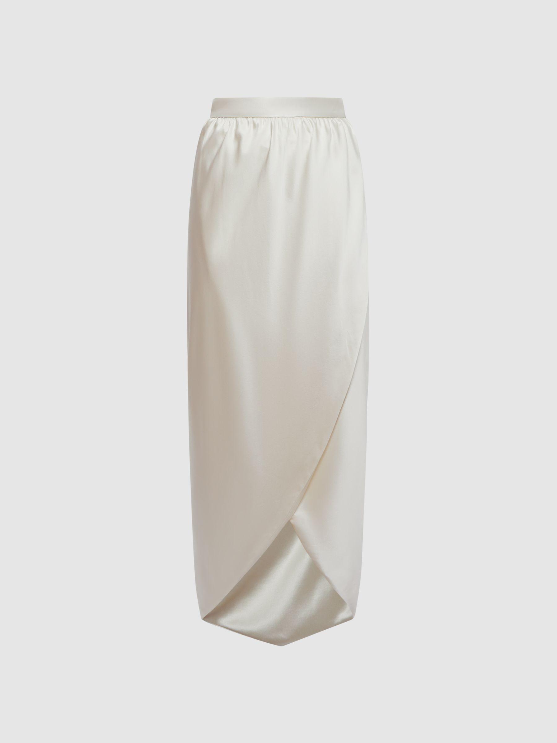 Silk High-Low Wrap Skirt in Ivory Product Image
