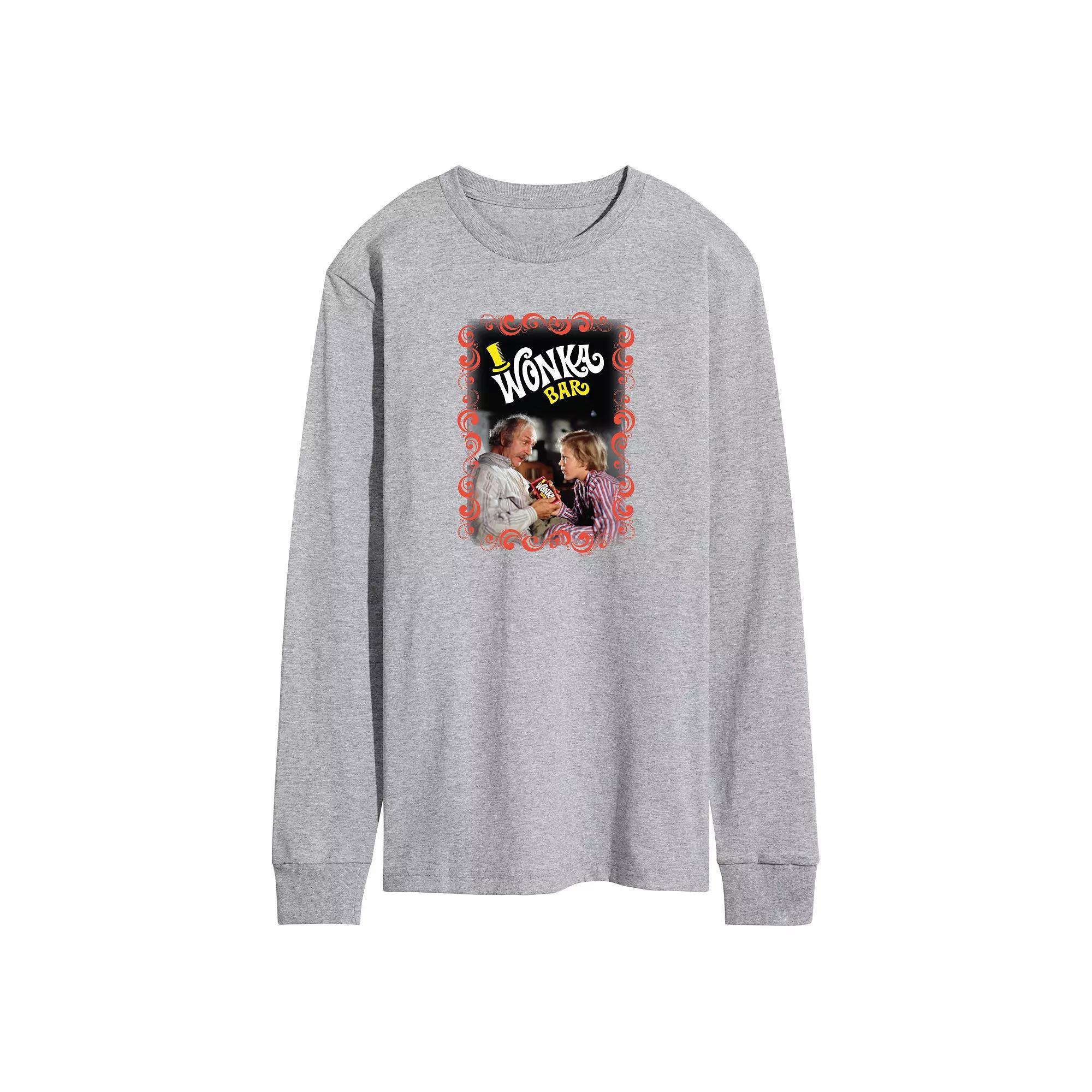 Mens Willy Wonka Charlie Grandpa Joe Long Sleeve Graphic Tee Grey Gray Product Image