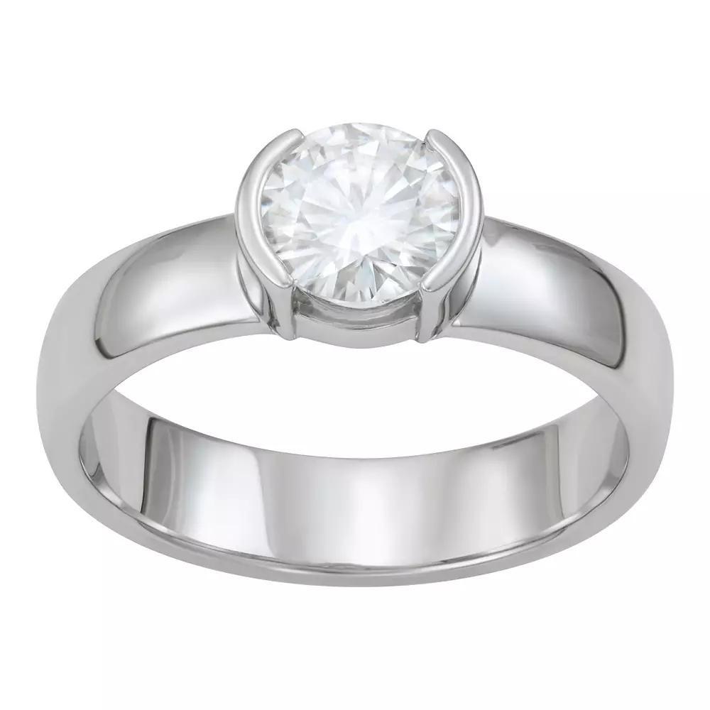 Charles & Colvard 14k White Gold 1 Carat T.W. Lab-Created Moissanite Semi-Bezel Solitaire Ring, Women's, Size: 5 Product Image