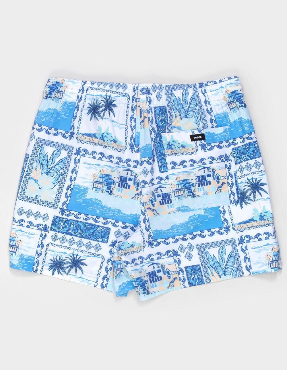 RSQ Mens Vacation Scene Swim Shorts - BLUE/WHT Product Image