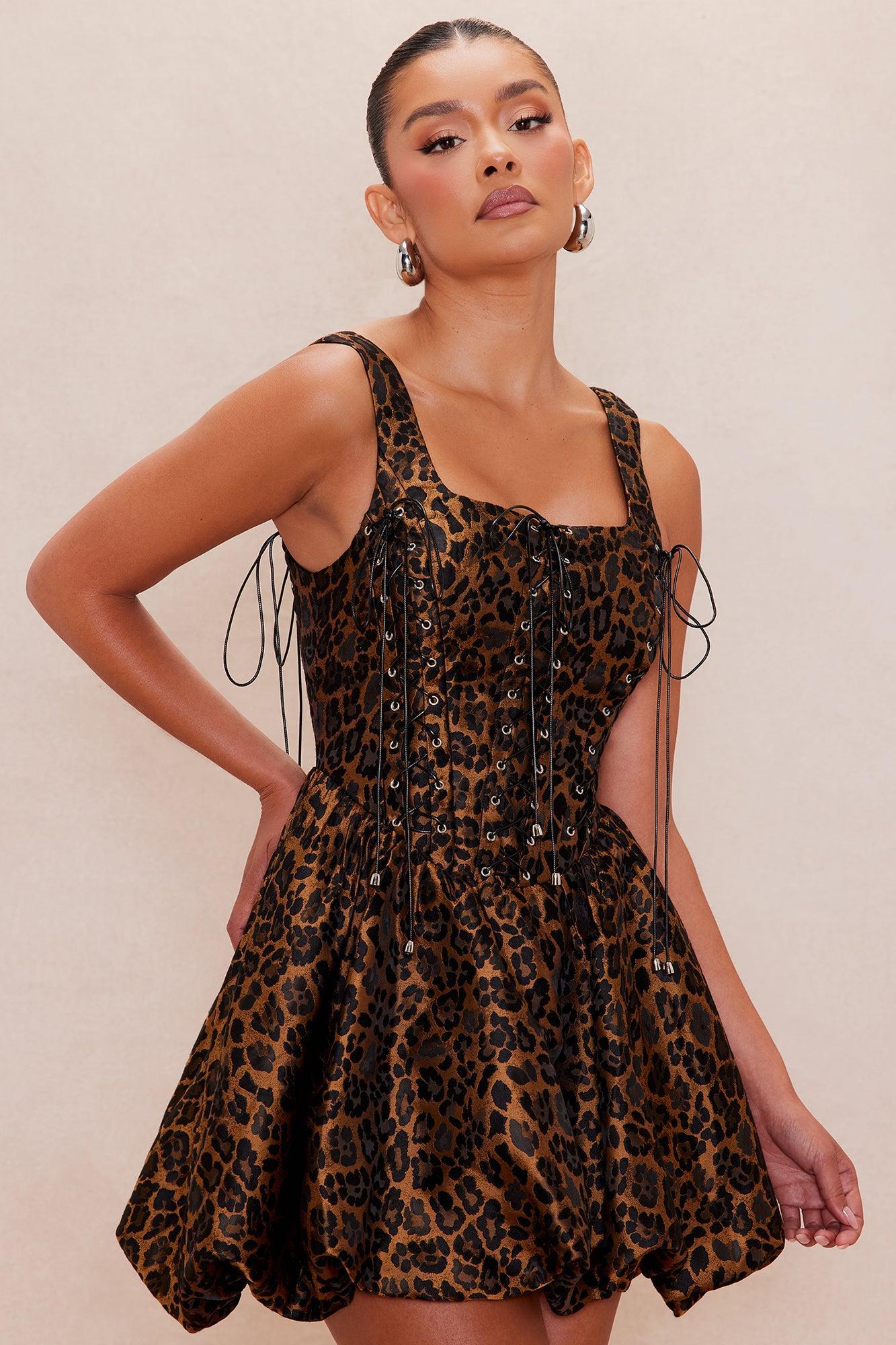 Ava Leopard Jacquard Mini Dress - Leopard Product Image