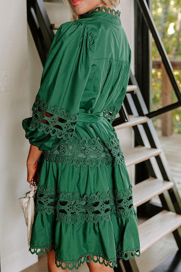 Candlelight Dinner Crochet Mini Dress in Hunter Green Product Image