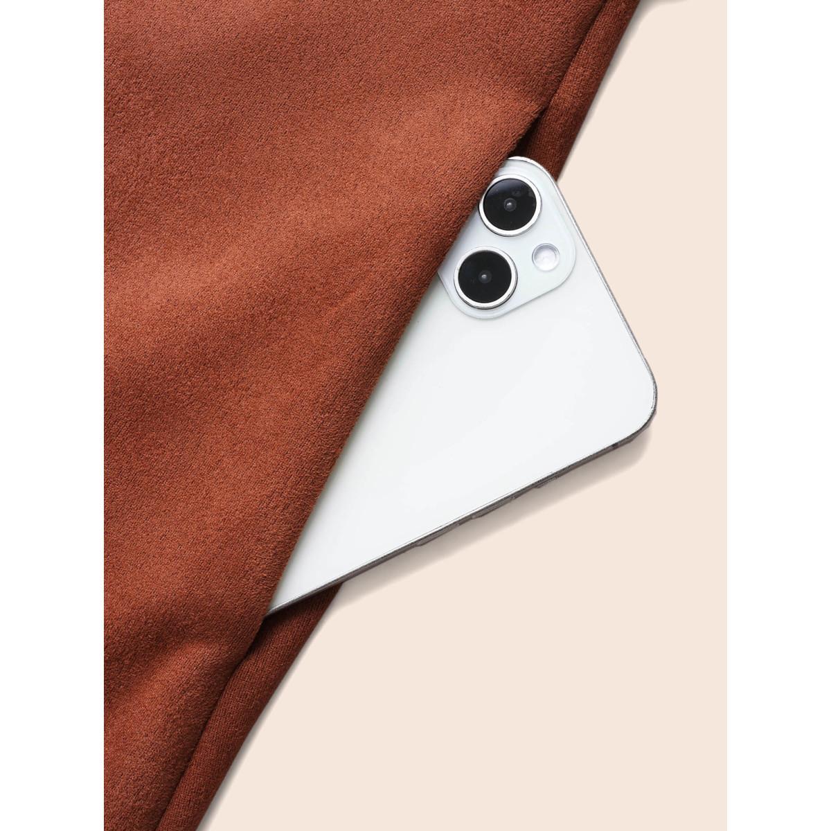 Plus Size Suit Collar Faux Suede Belted Jacket Women Rust Belted Side seam pocket Belt Everyday Jackets BloomChic 14-16/1X Product Image