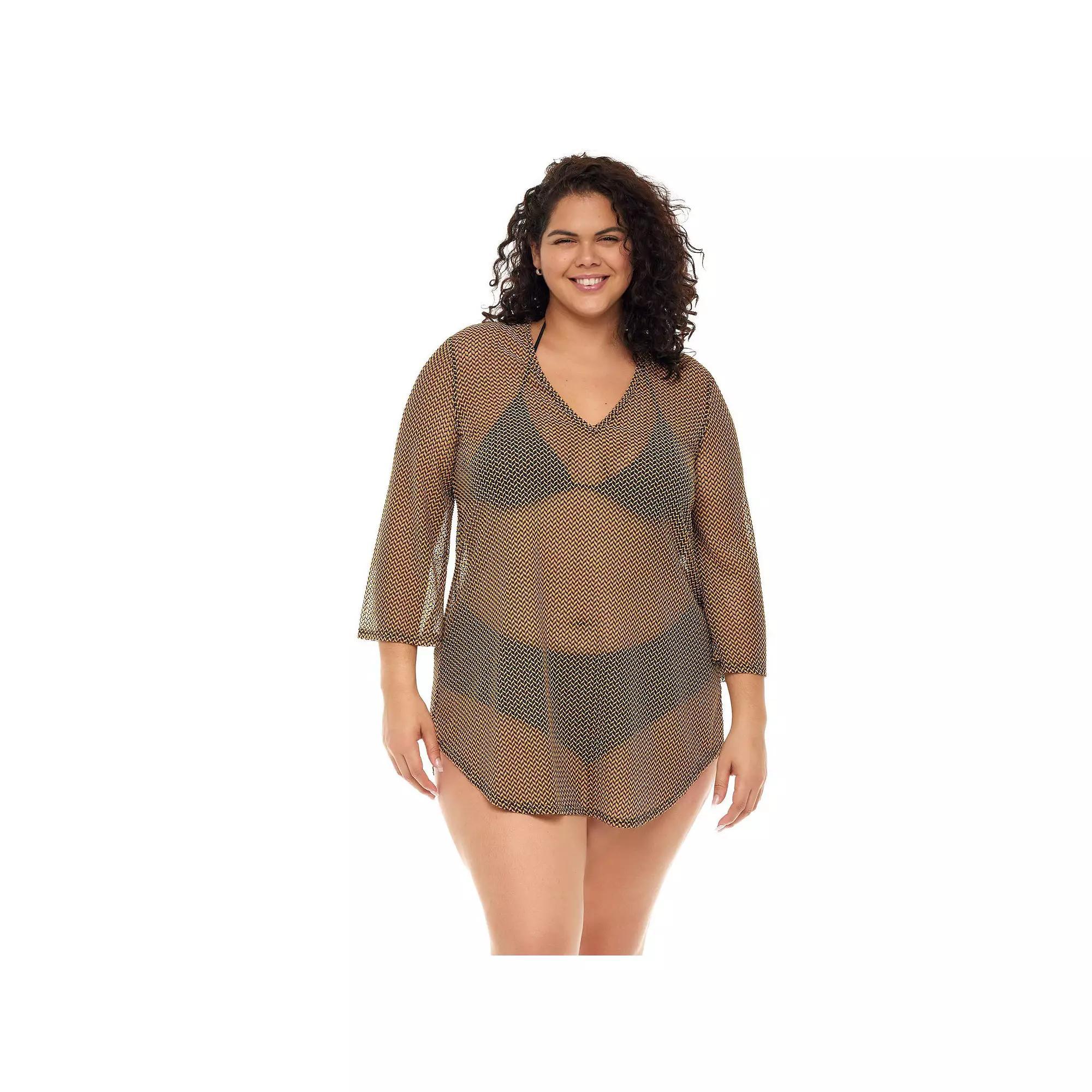 Plus Size Jordan Taylor Mesh Coverup, Women's, Size: 1XL, Black Gold Product Image