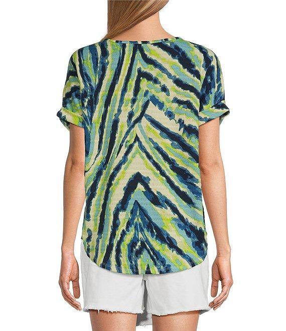 Westbound Abstract Printed Short Sleeve Henley Neckline Knit Top Product Image