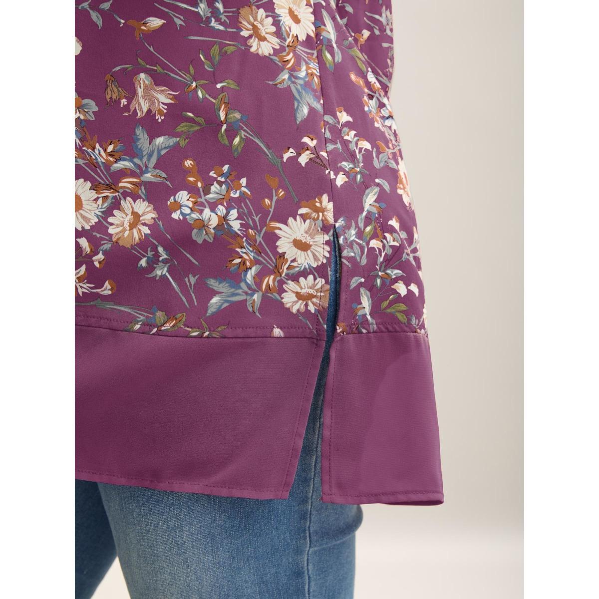Plus Size Deeppurplered Garden Print Spliced V-Neck Blouse Women Elegant Short sleeve V-neck Everyday Blouses BloomChic 30/6X Product Image