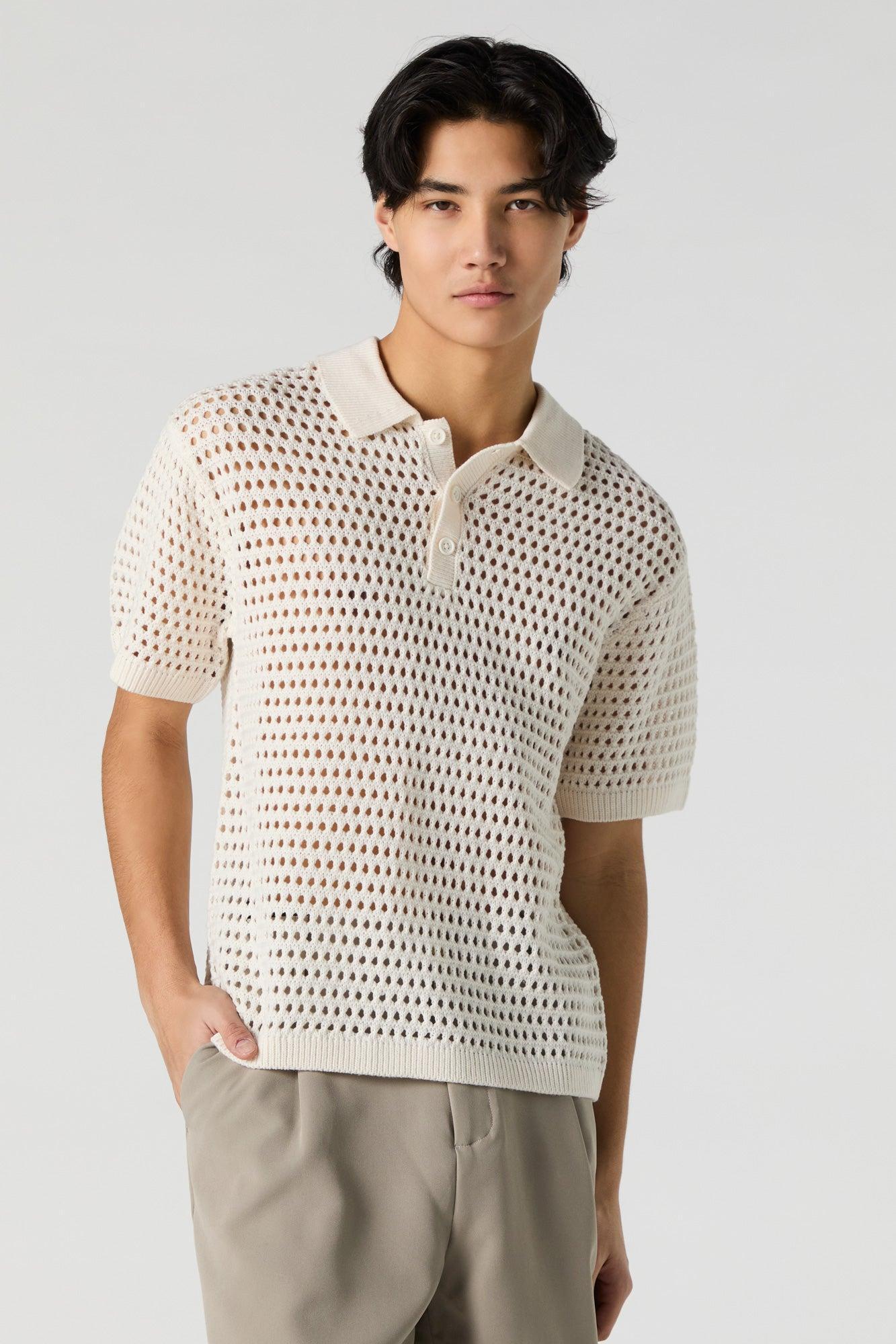 Open Knit Polo Top Male Product Image