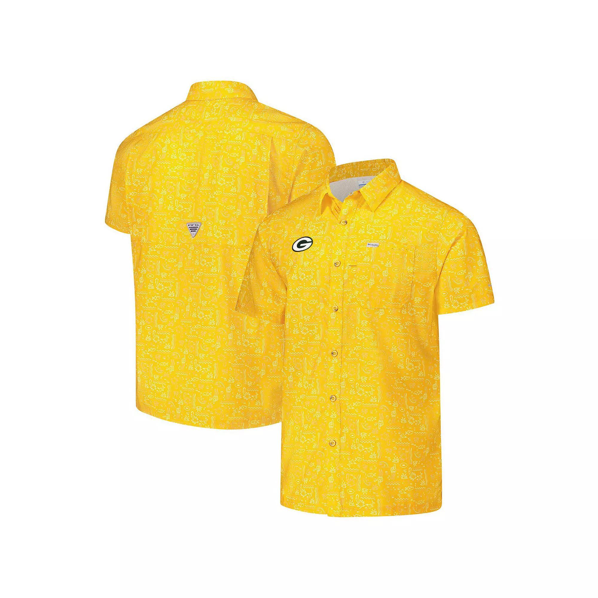 Mens Columbia PFG Green Bay Packers Super Slack Tide Omni-Wick Full-Button Shirt Product Image