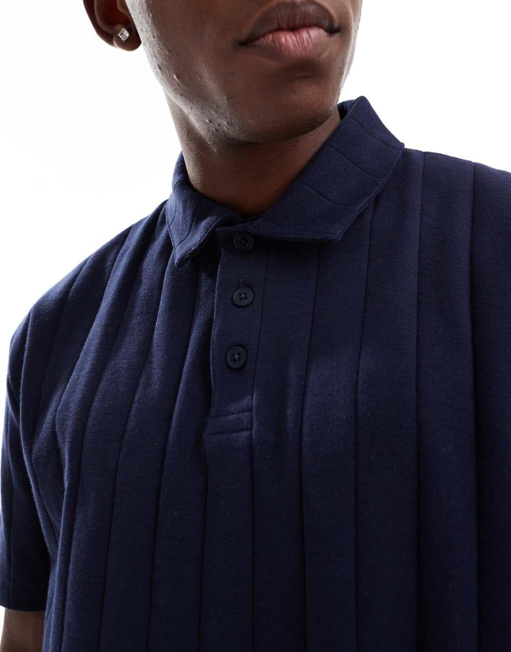 ASOS DESIGN relaxed polo with wide set rib in navy Product Image