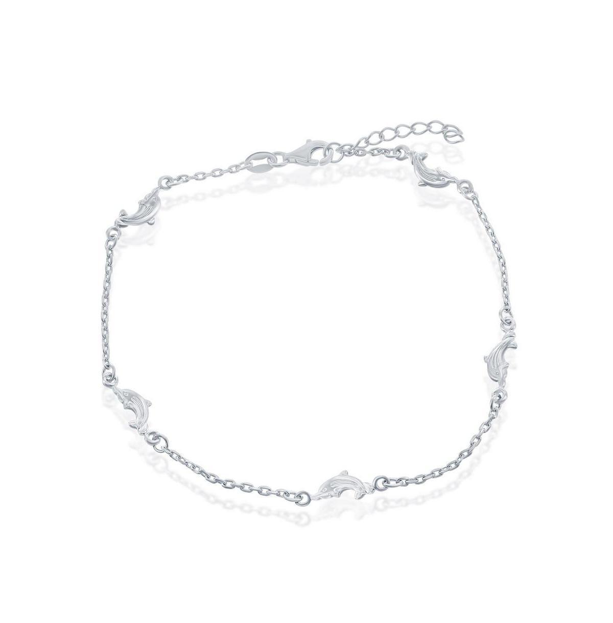 Sterling Silver Dolphins Anklet, Women's, Size: 9" Product Image