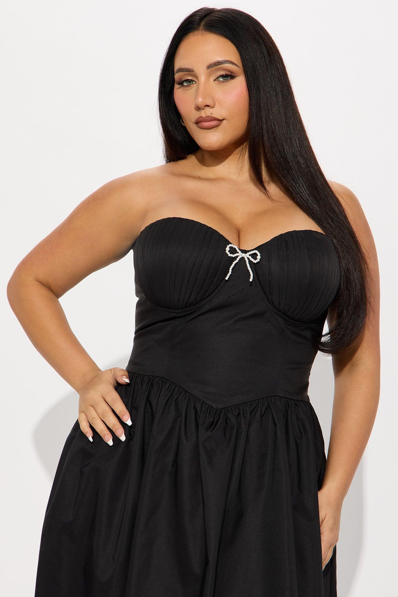 Mademoiselle Satin Midi Dress - Black Product Image