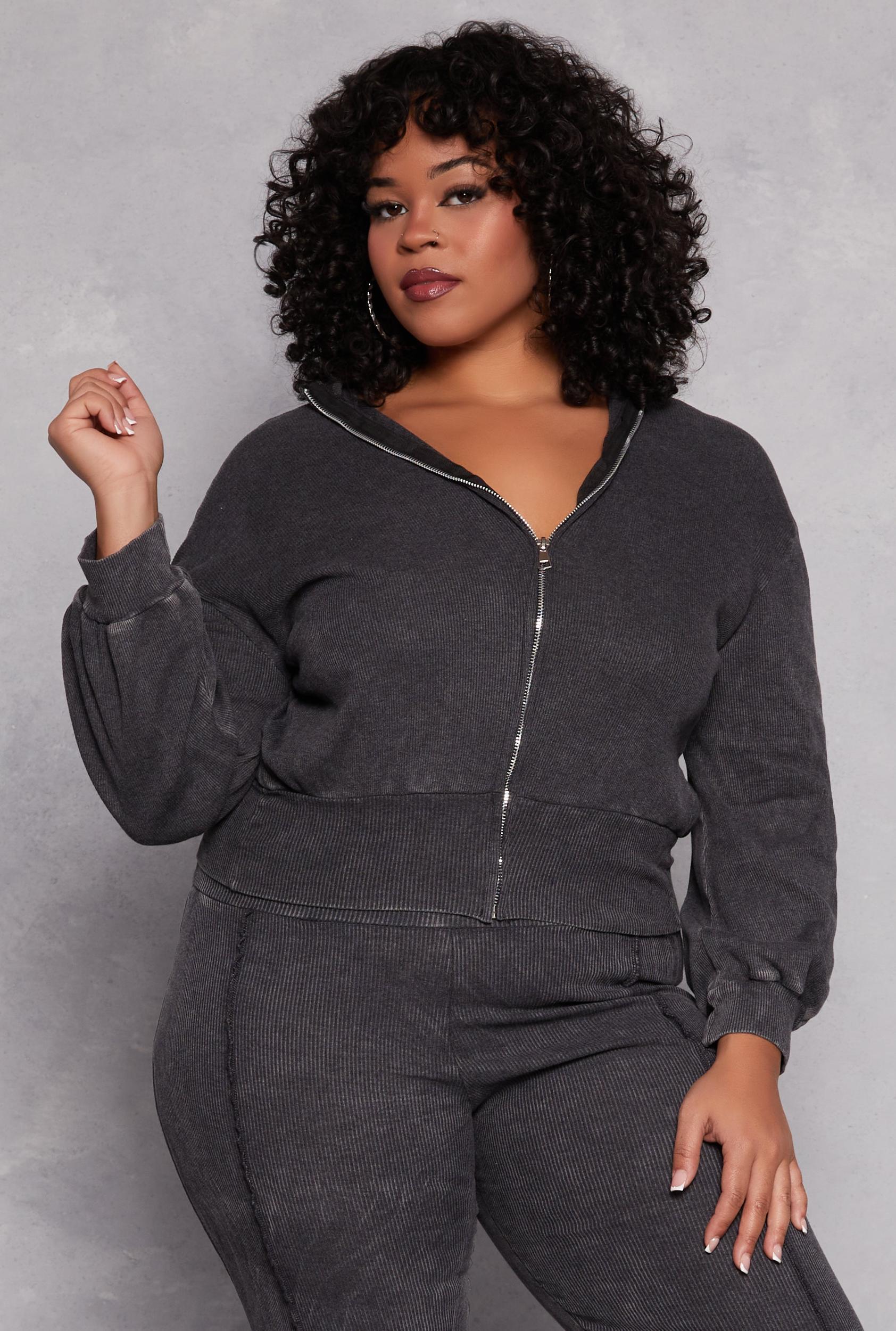 Womens Plus Size Acid Wash Zip Front Top Product Image