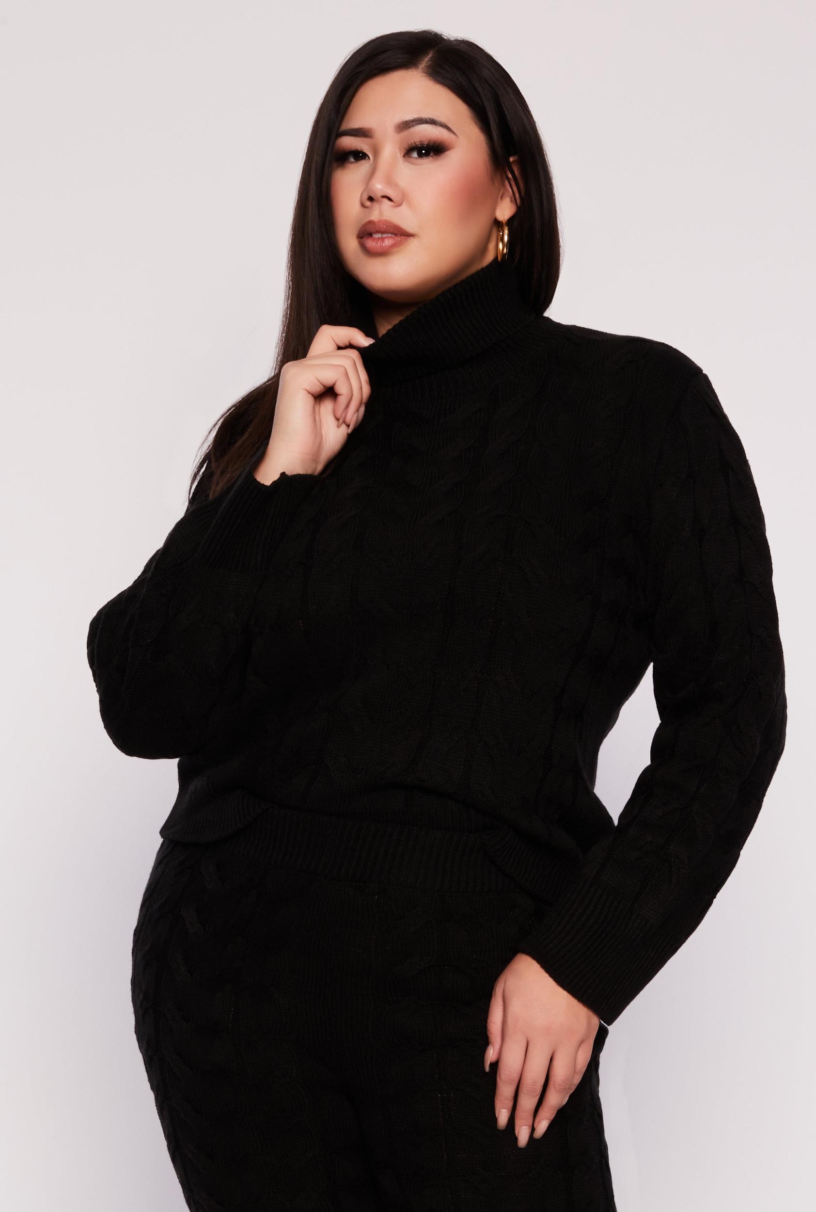 Womens Plus Size Cable Knit Turtleneck Sweater Product Image