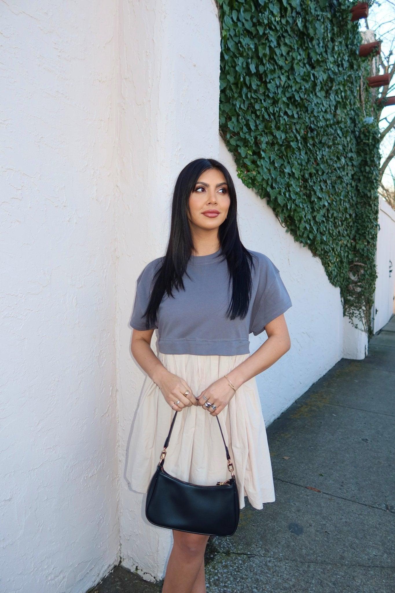 Contrast French Terry Sweatshirt Dress - FINAL SALE Product Image