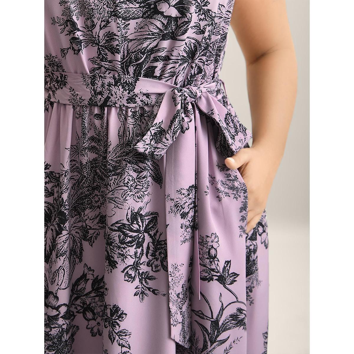 Plus Size Spring Time Florals Sleeveless Midi Dress DustyPink Women Elegant Gathered Halter neck Sleeveless Curvy BloomChic 28/5X Product Image