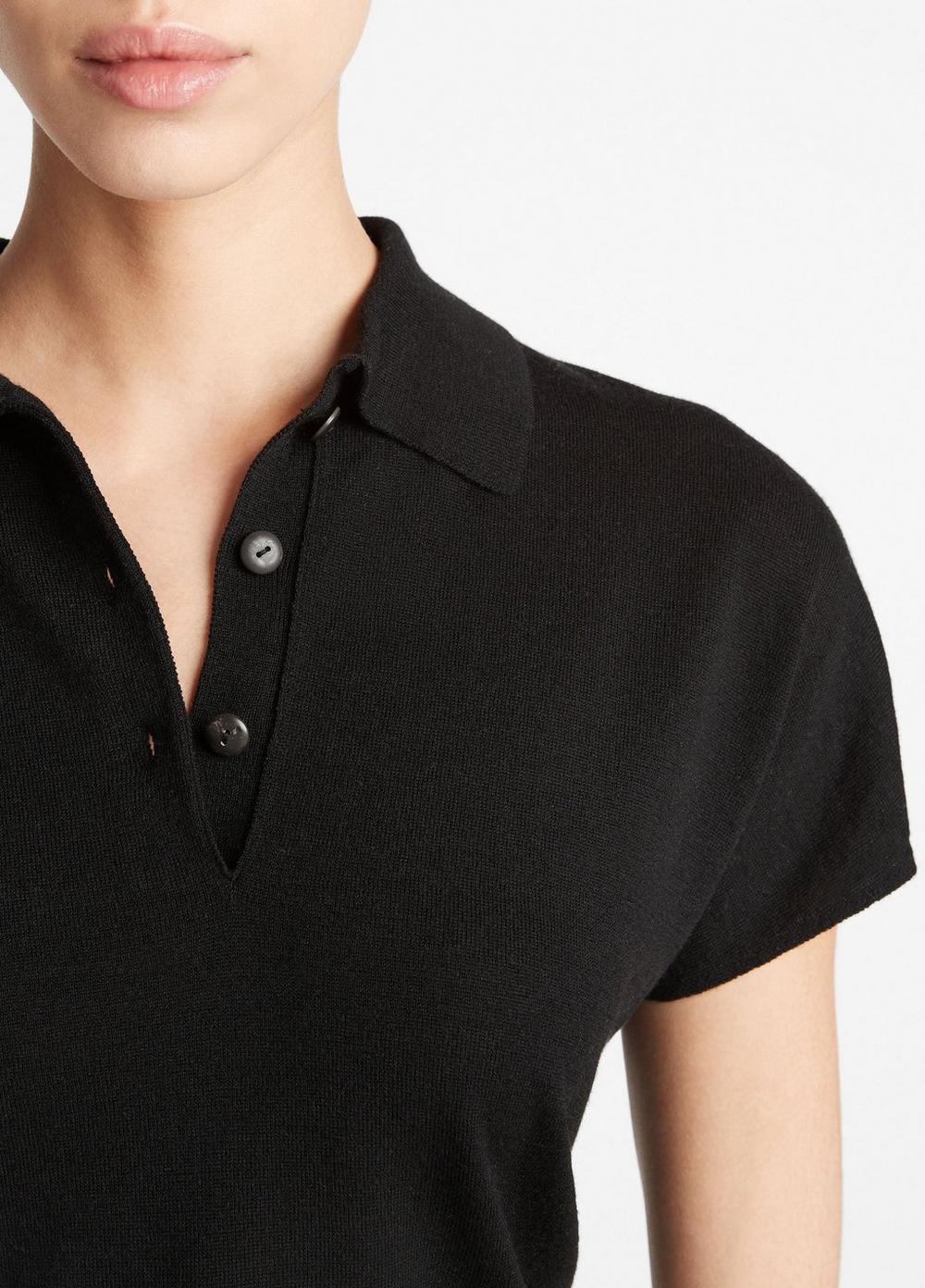 Womens Wool-Blend Cap-Sleeve Polo Sweater, Black, Size XXS Vince Product Image