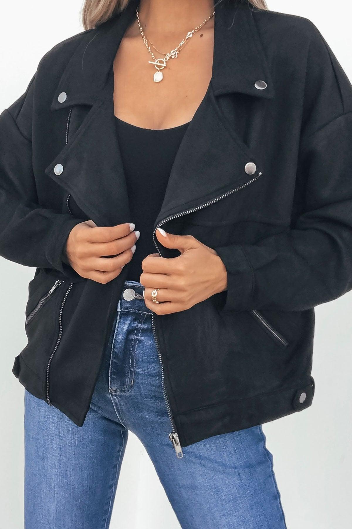 Black Faux Suede Biker Jacket - FINAL SALE Female Product Image