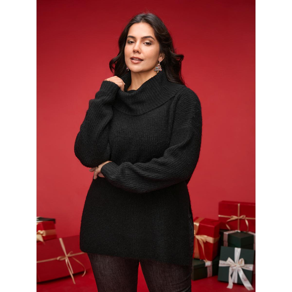 Plus Size Supersoft Essentials Turtleneck Slim-Fit Pullover Black Women Casual Loose Long Sleeve Turtleneck Everyday Pullovers BloomChic 26/4X Product Image