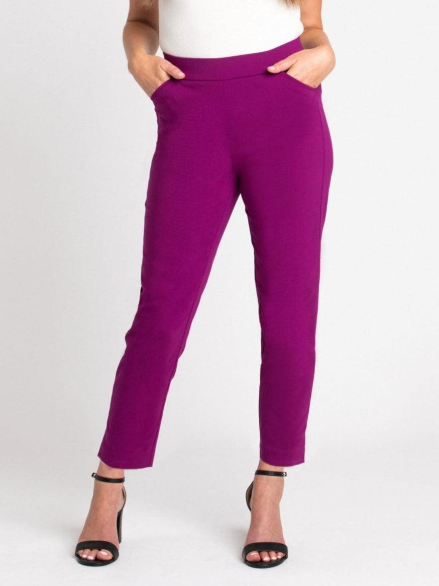 Roz & Ali Superstretch Magenta Pull On Ankle Pants Product Image