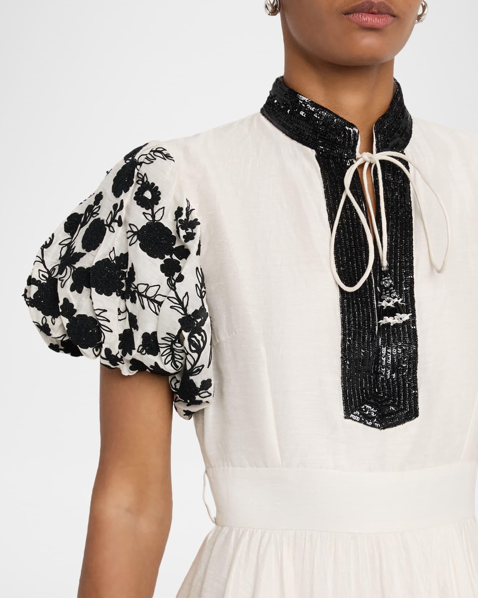 Dori Embroidered Organza Puff-Sleeve Mini Dress Product Image
