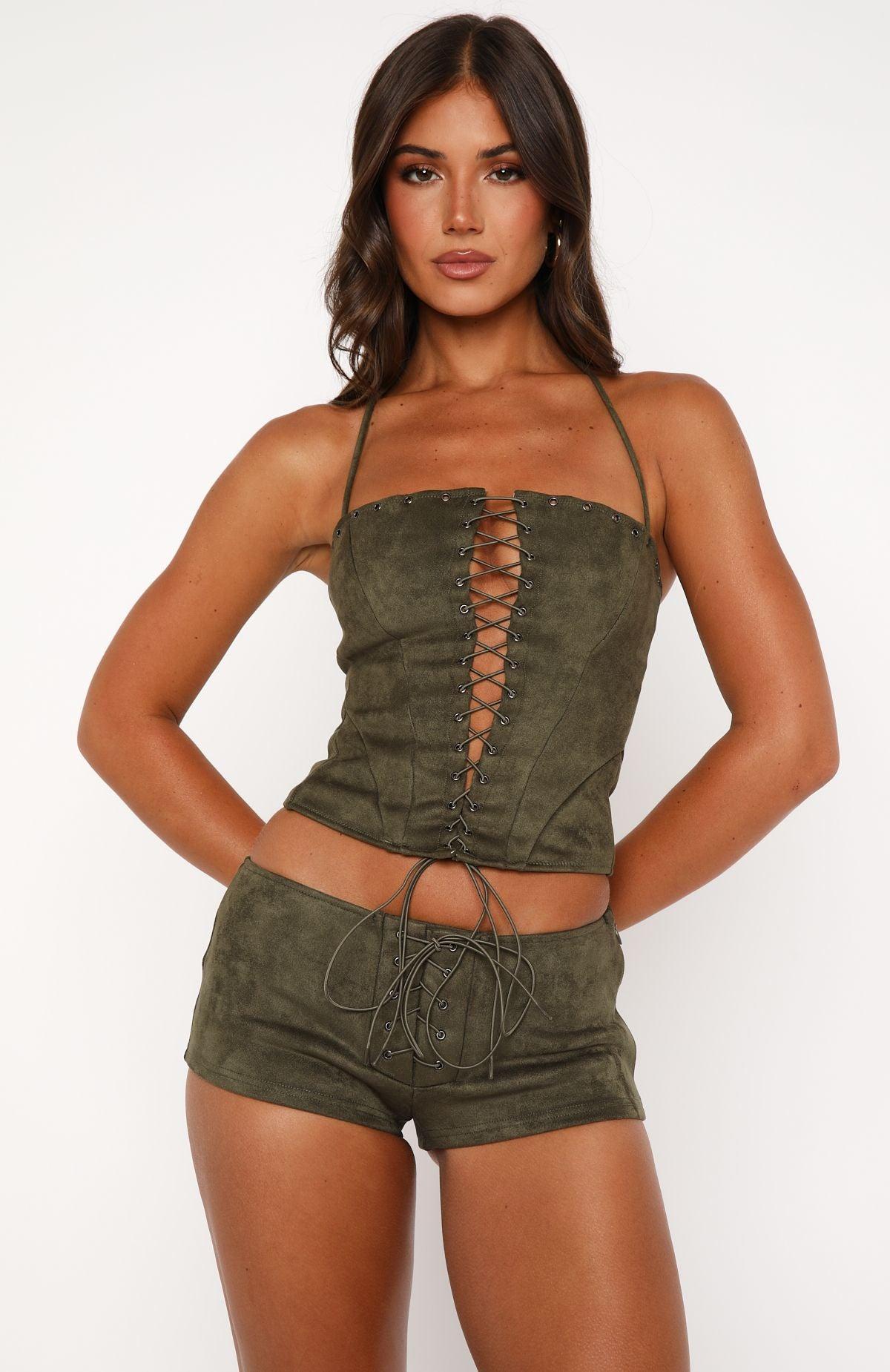 Don't Speak Faux Suede Shorts Cactus Product Image
