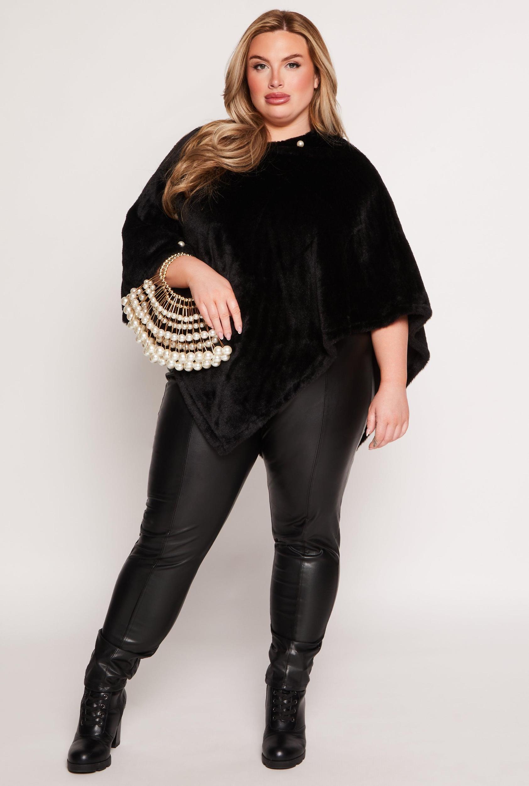 Faux Pearl Trim Poncho Female Product Image