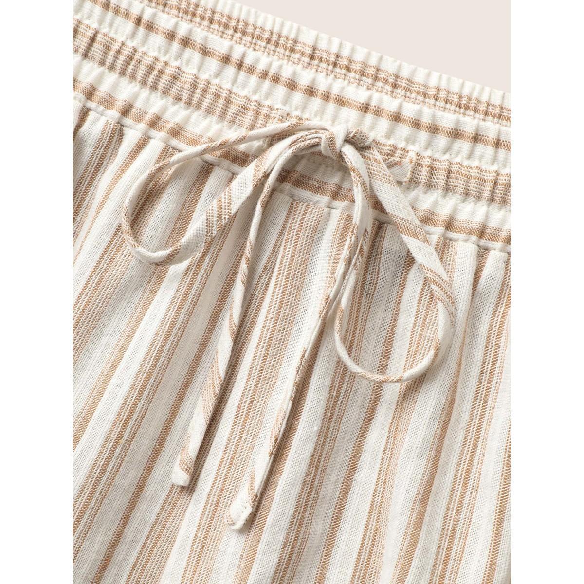 Plus Size Striped Drawstring Mid Rise Wide Leg Pants Women Tan Resort Wide Leg Mid Rise Vacation Pants BloomChic 22-24/3X Product Image