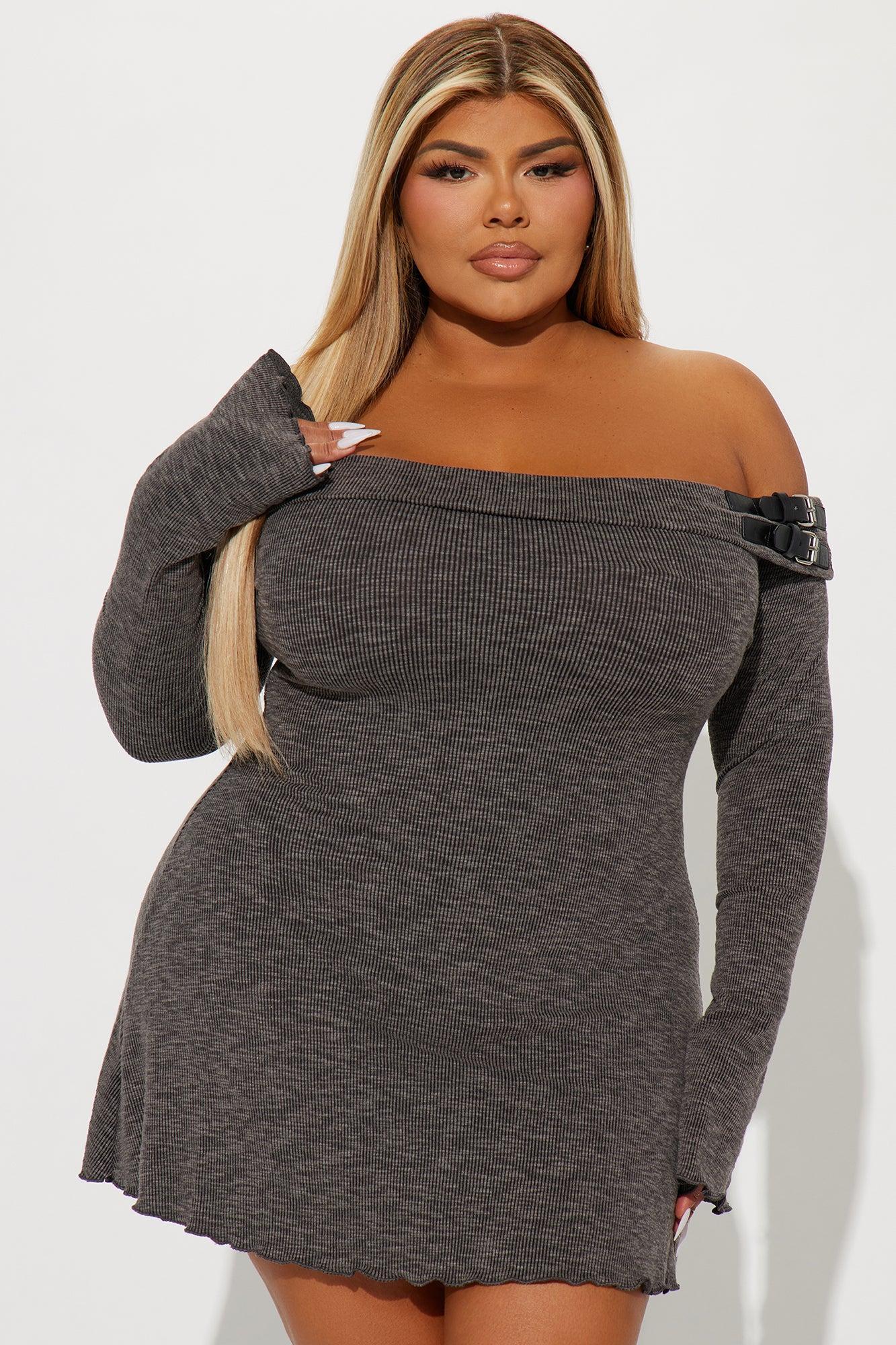 Dazed Dreams Ribbed Mini Dress - Charcoal Product Image