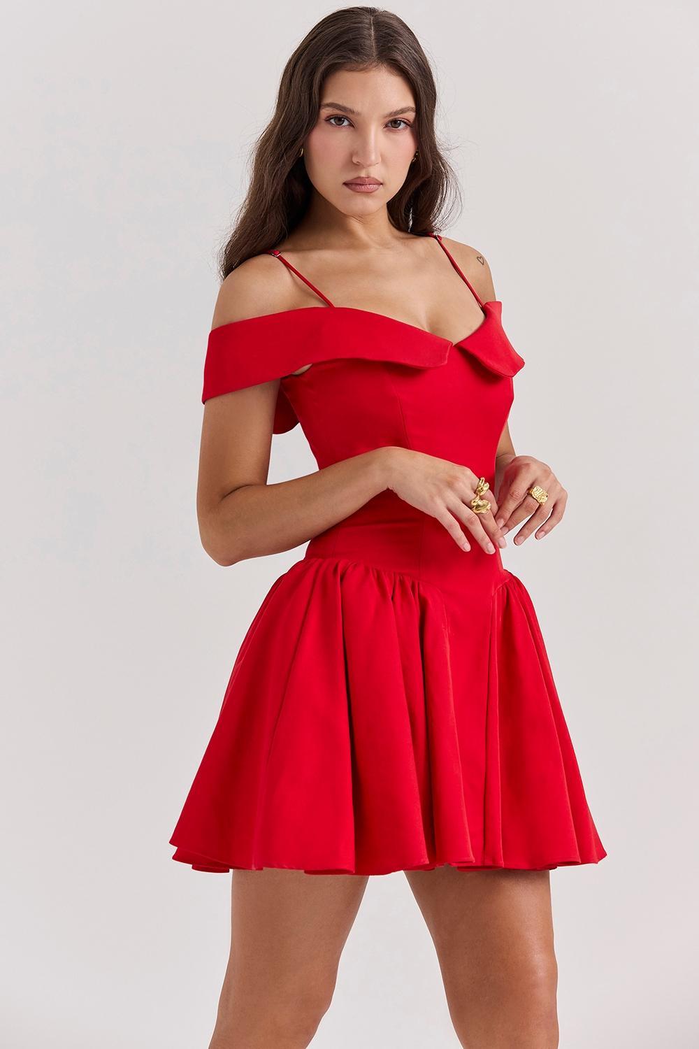 Elida  scarlet off shoulder mini dress Product Image