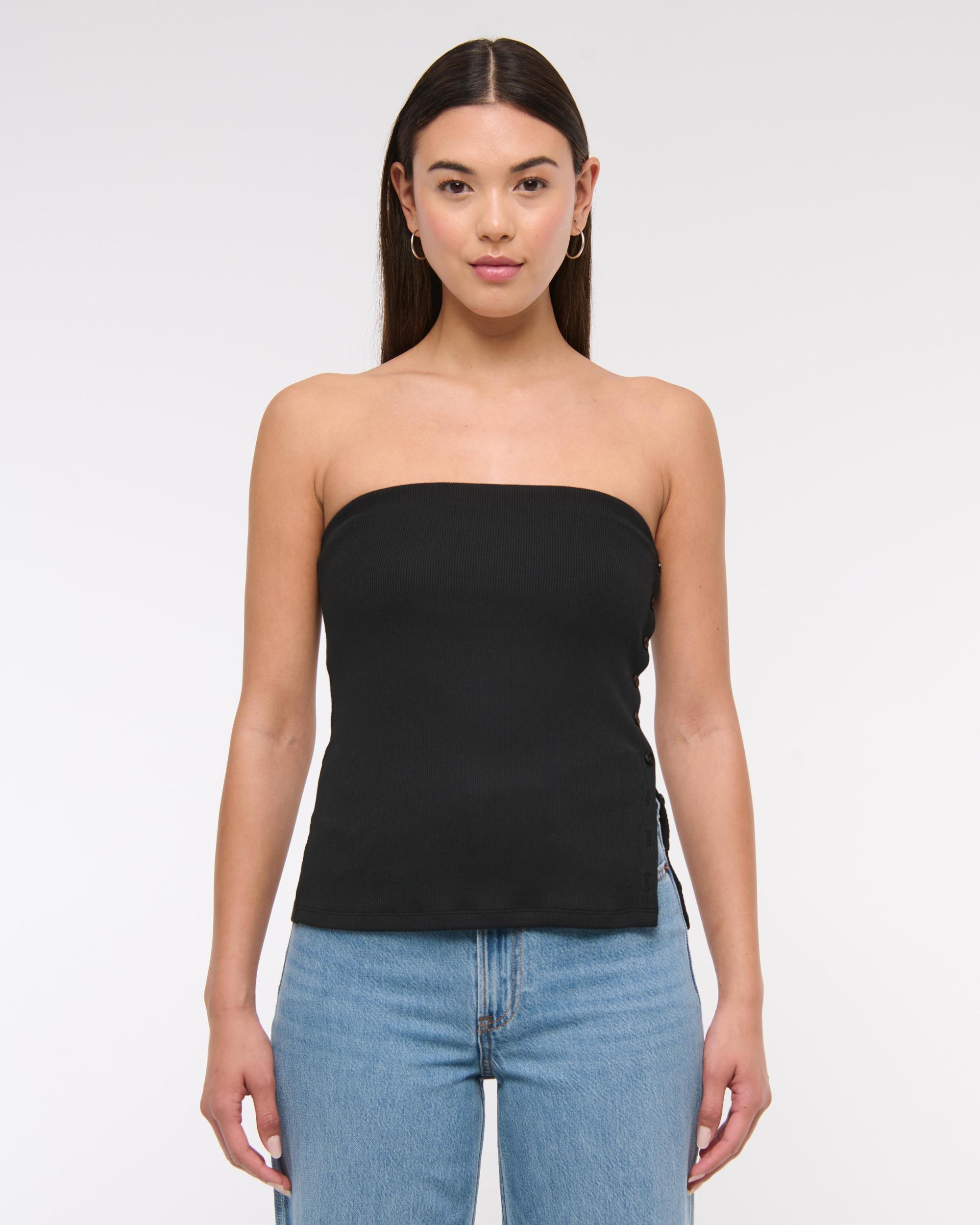 Powdered Rib Side-Button Tube Top Product Image