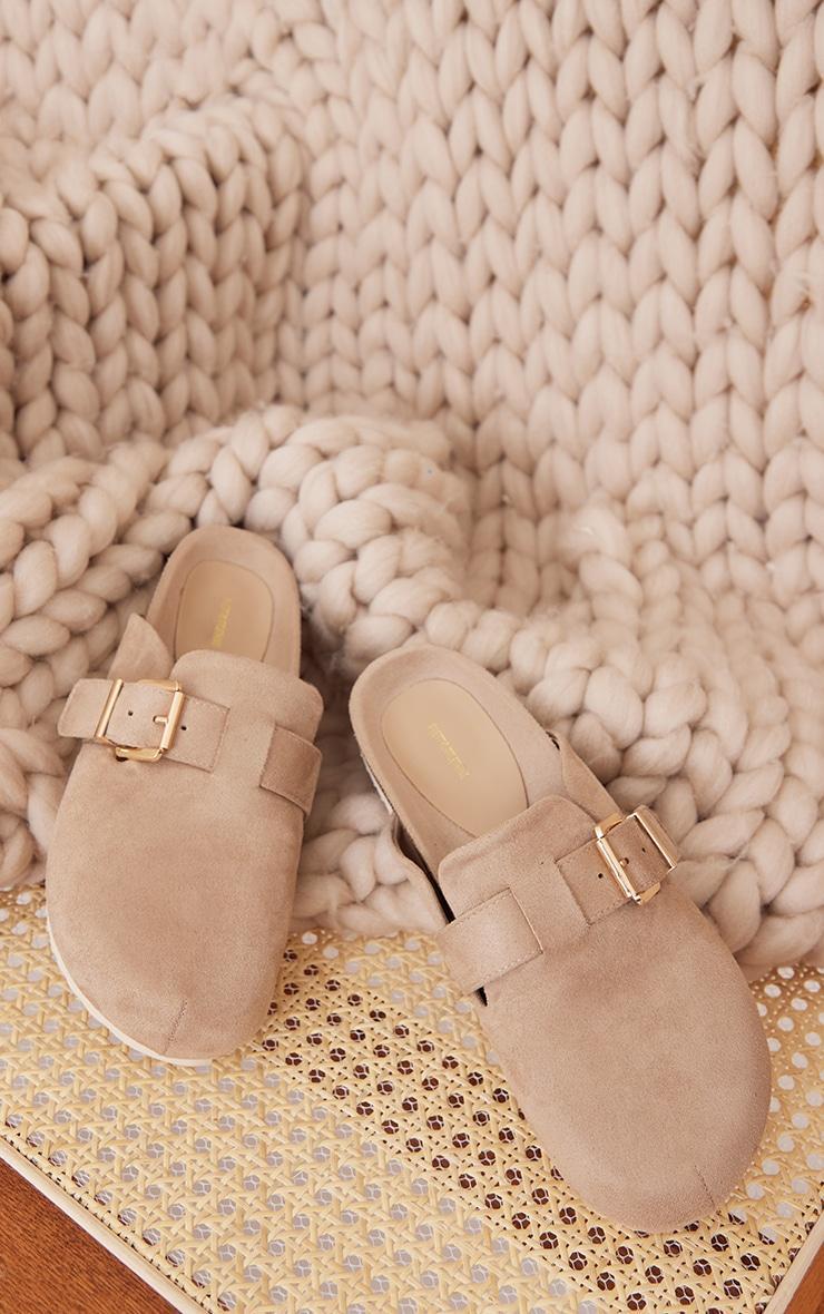 Natural Buckle Detail Faux Suede Mules Product Image