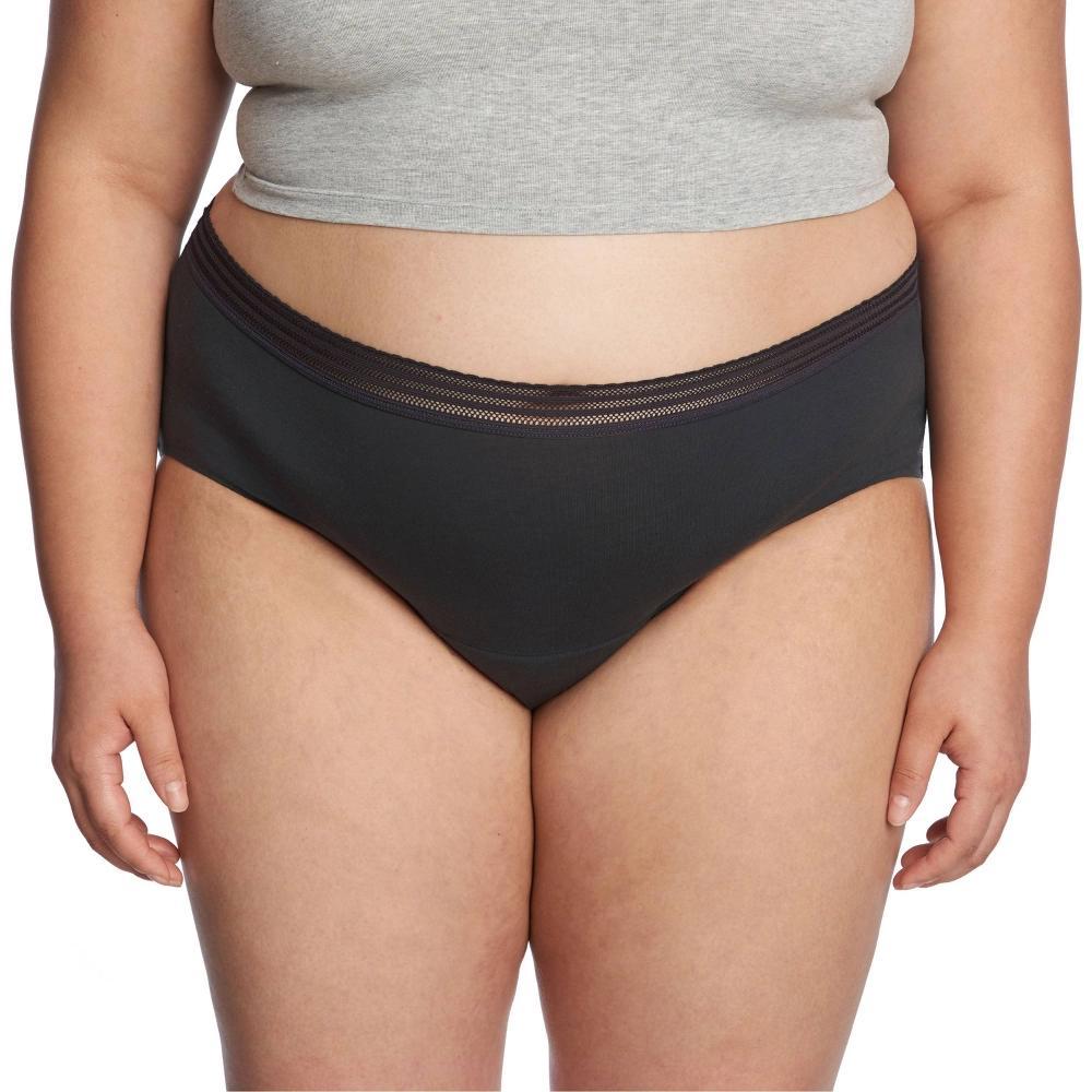 Thinx for All Women's Everyday Comfort Lace Leakproof Period Briefs - Black 1X: Mid Rise Cotton Gusset Product Image