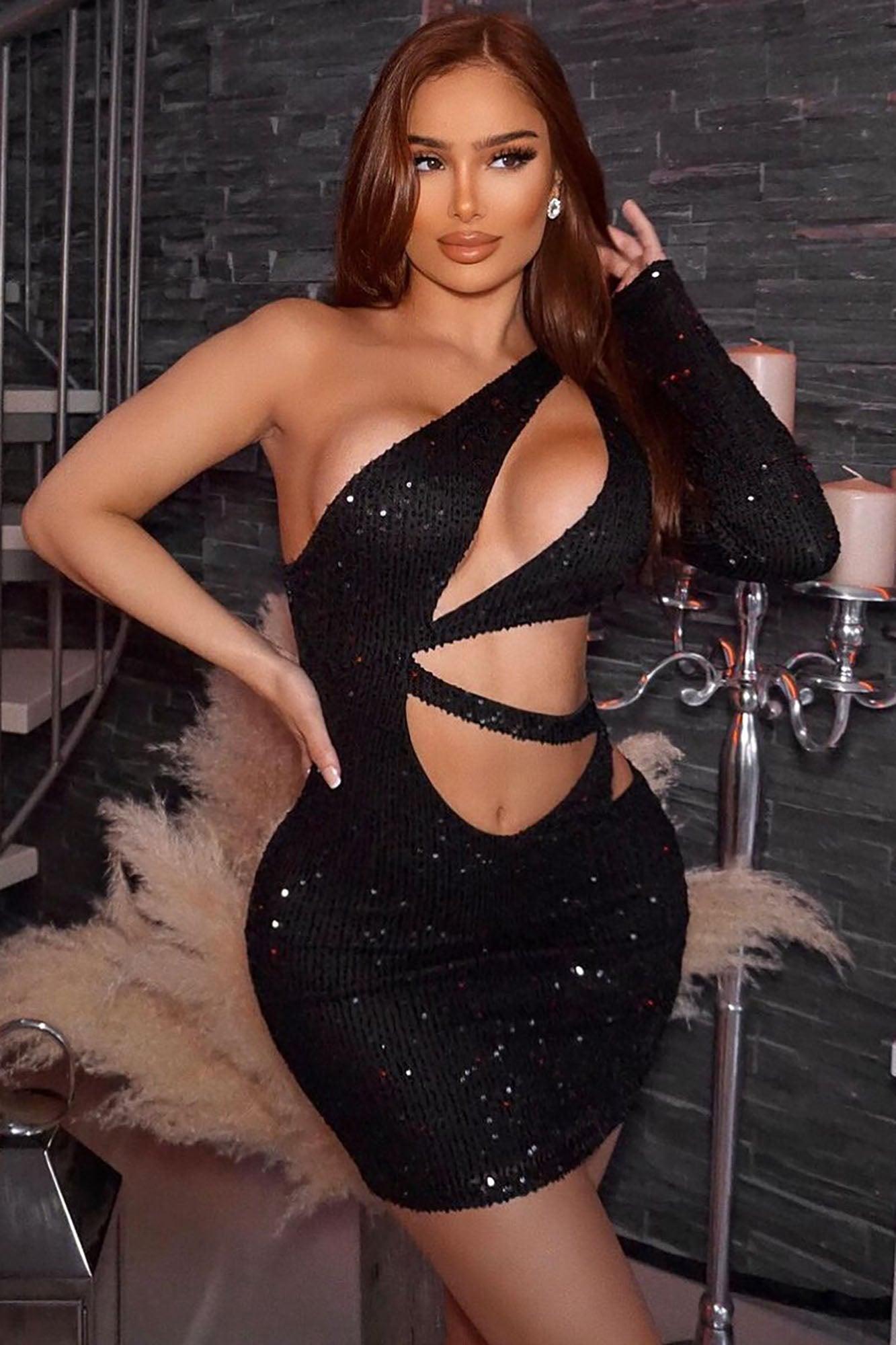 Disco Club Sequin Mini Dress - Black Product Image