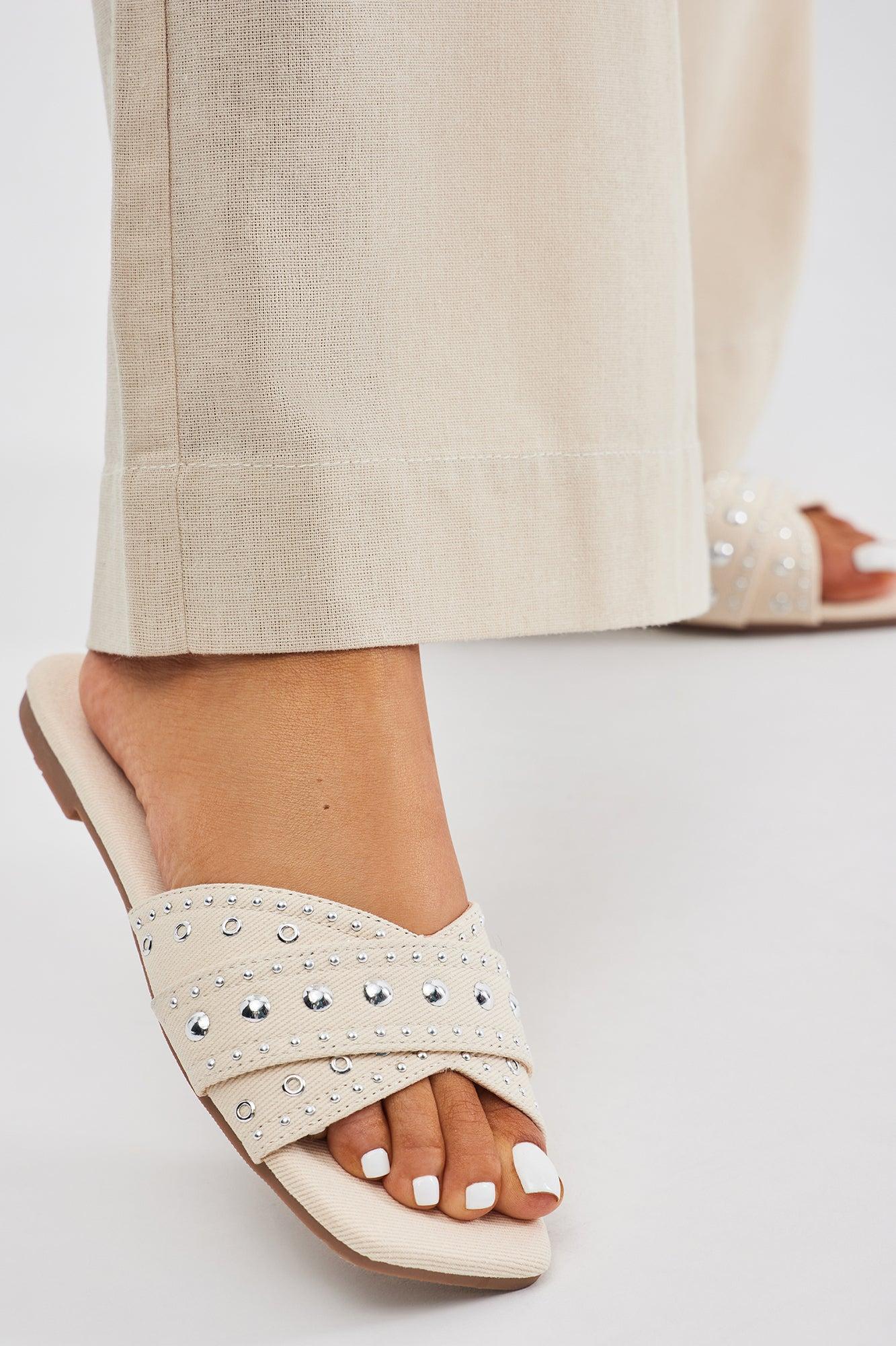 We Should Link Studded Flat Sandals - Ivory Product Image