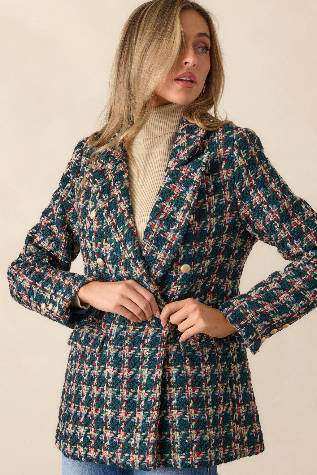 Get It Done Green Multi Tweed Coat Product Image