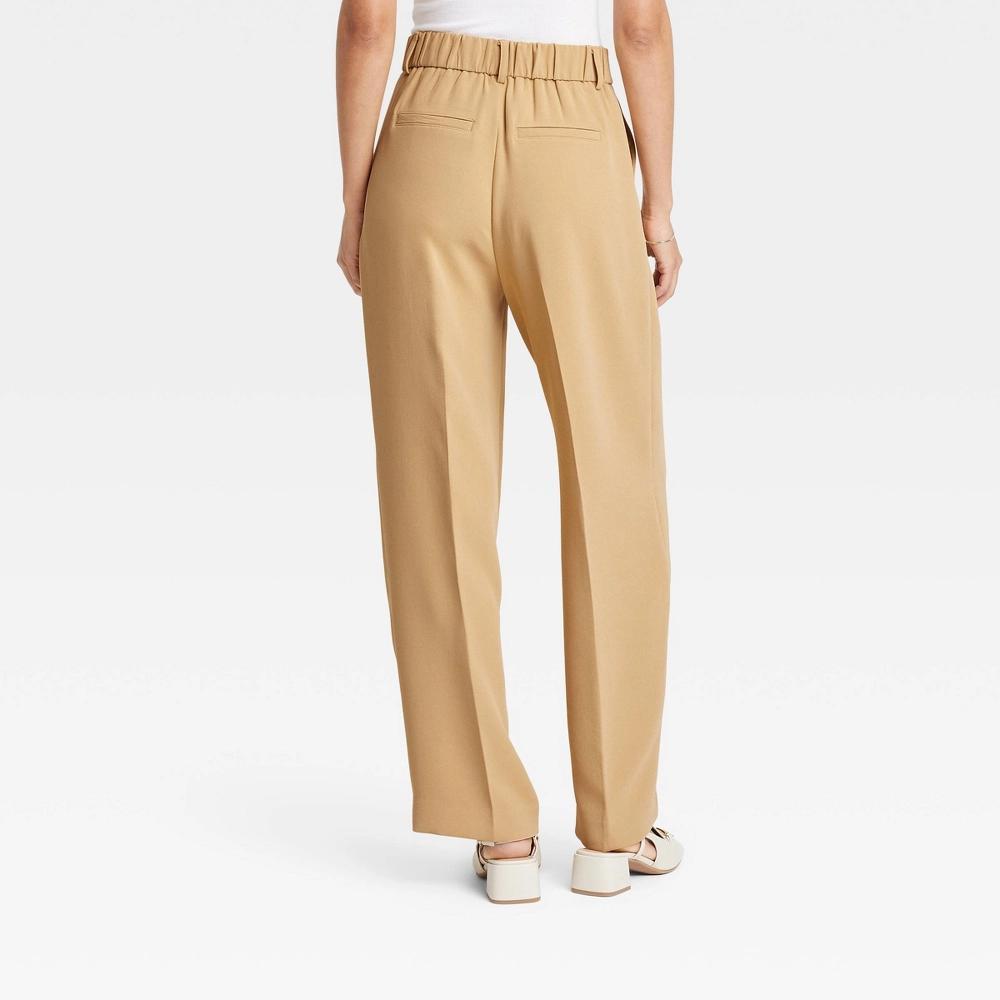 Women's Signature Crepe Essential Trouser - A New Day™ Tan 14 Long: High Rise, Straight Leg, Back Elastic Product Image