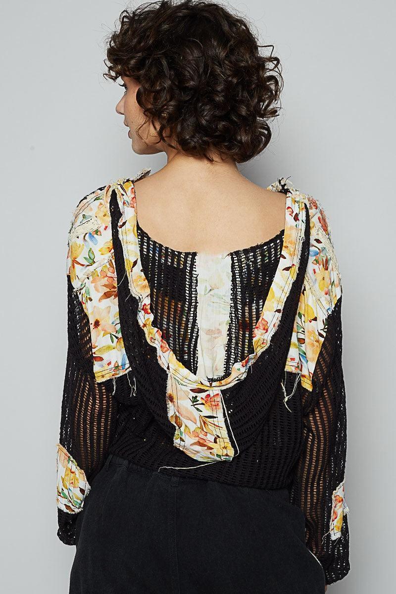 Floral Print Patch Crochet Jacket Product Image