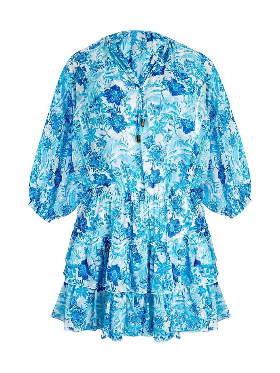 Vilebrequin Women's Tahiti Flowers Ruffles Mini Dress in Blanc at Nordstrom, Size X-Large Product Image