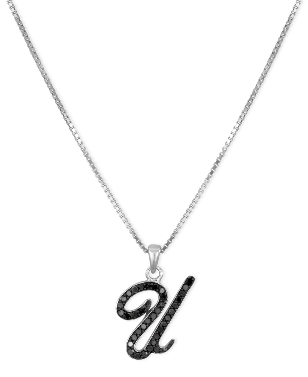 Jewelexcess Sterling Silver 1/4-ct. T.W. Black Diamond Initial Pendant, Women's, Size: 18", Q Product Image