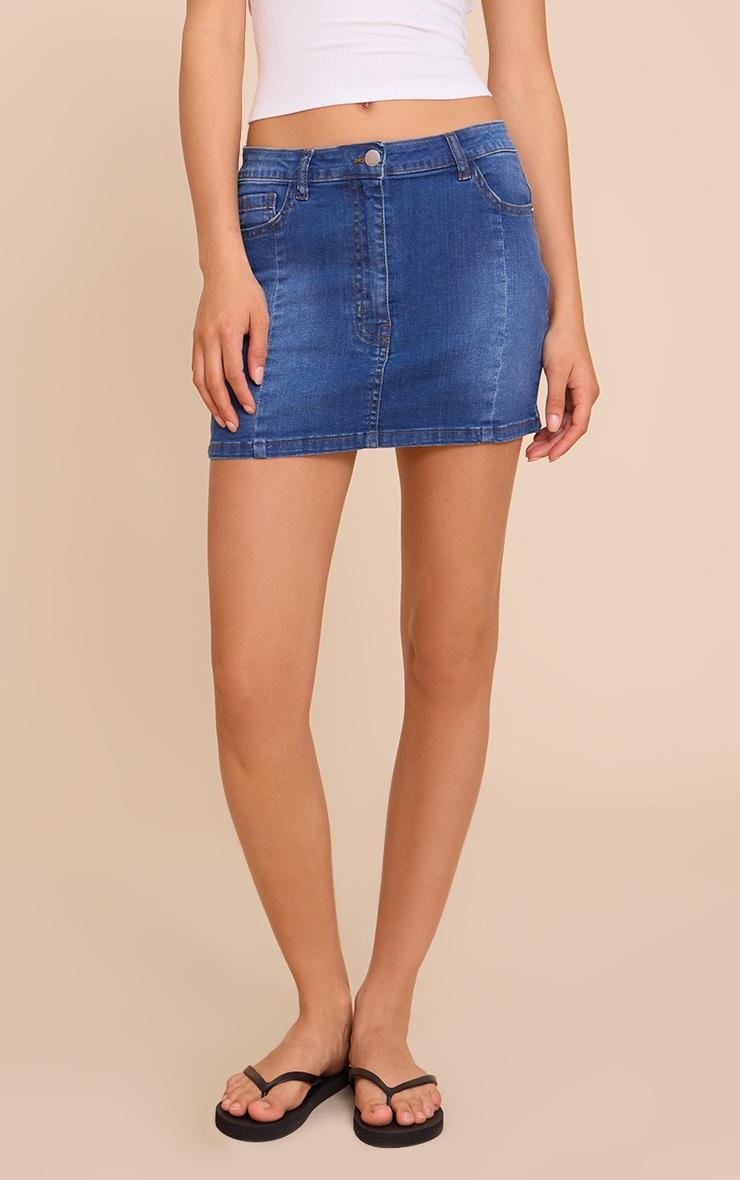 Mid Blue Wash Stretch Denim Mini Skirt Product Image
