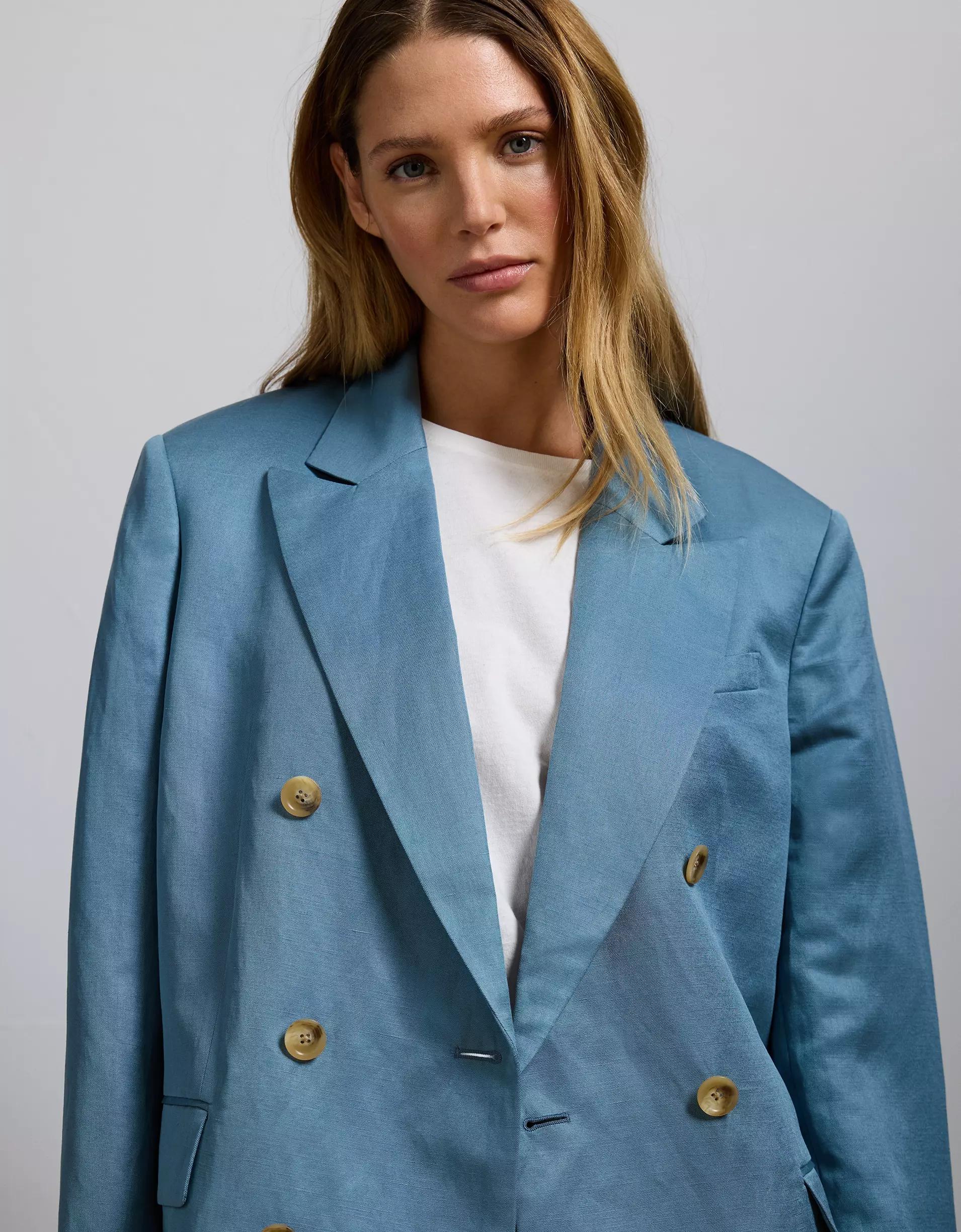 AE77 Premium Linen-Silk Blend Double-Breasted Blazer Product Image
