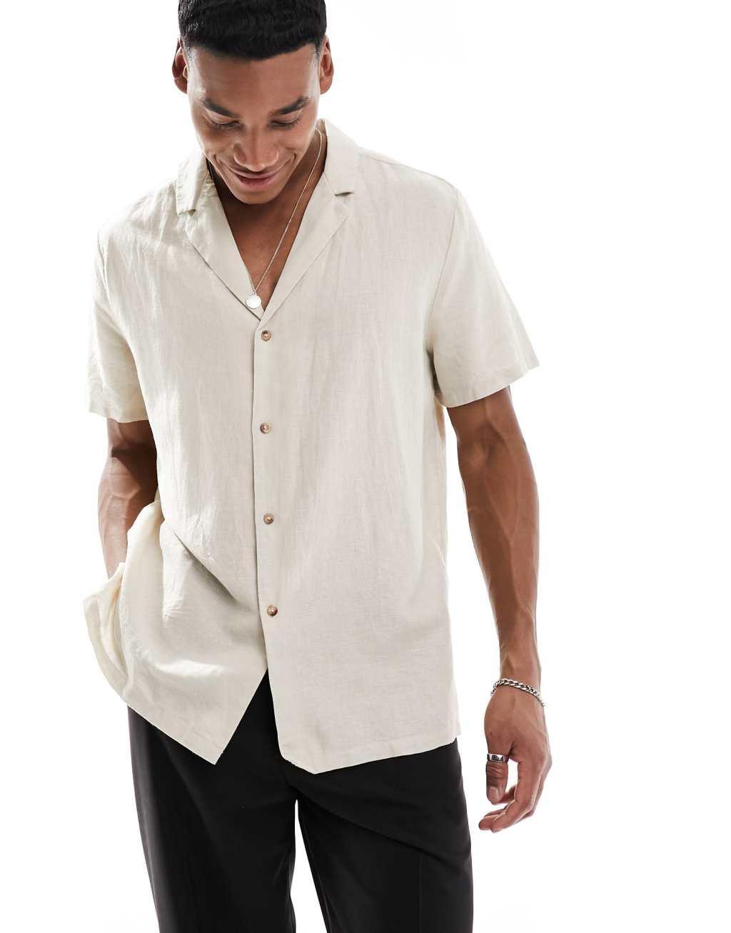 ASOS DESIGN relaxed deep camp collar linen blend shirt Product Image