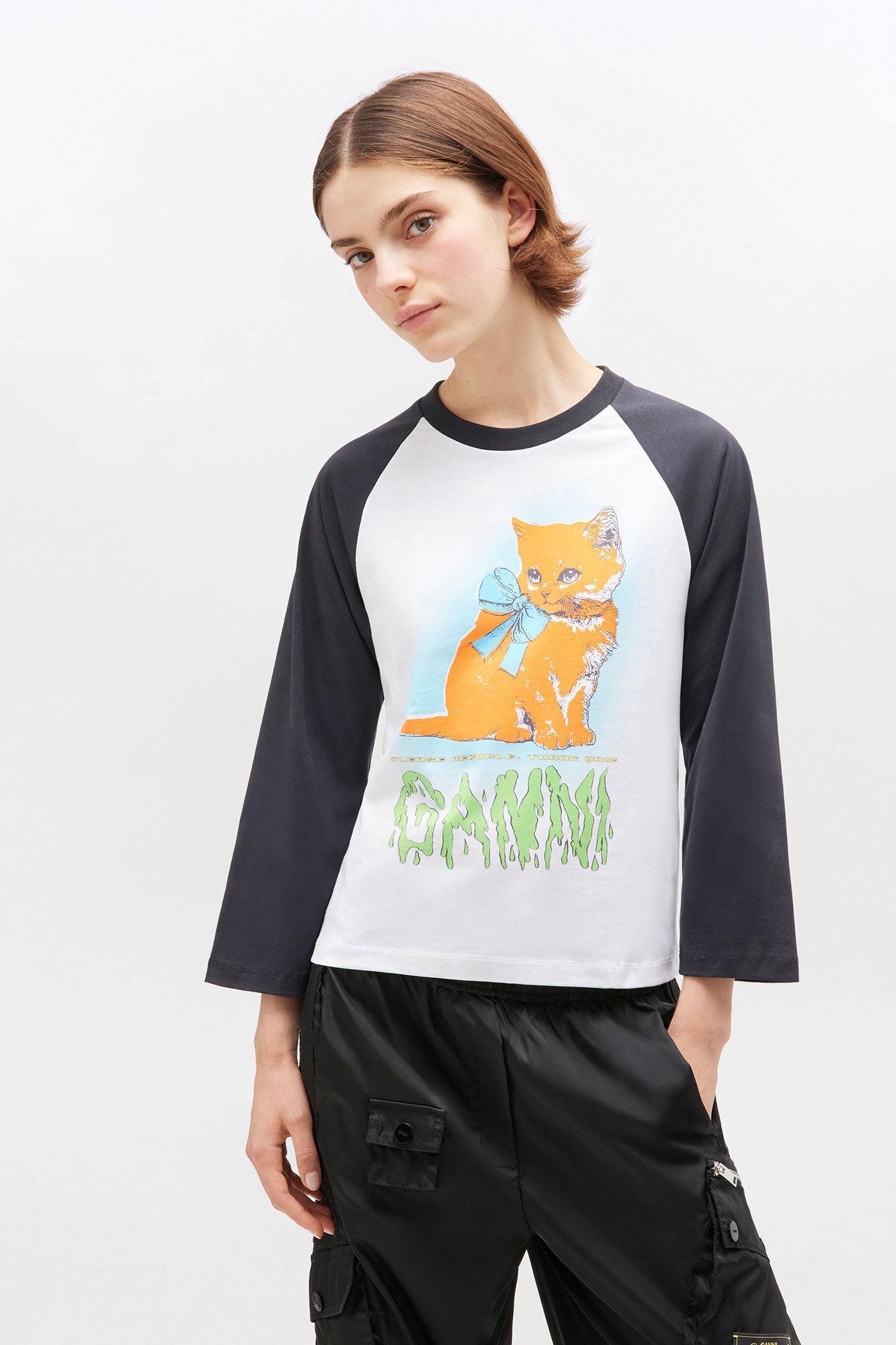 White Cropped Kitty T-shirt Product Image