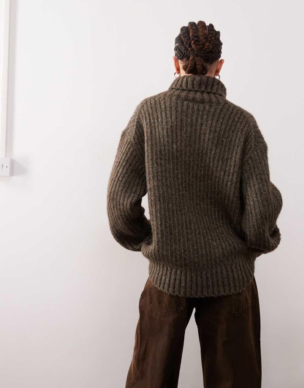 Weekday Elvine chunky knit turtle neck sweater in brown Product Image