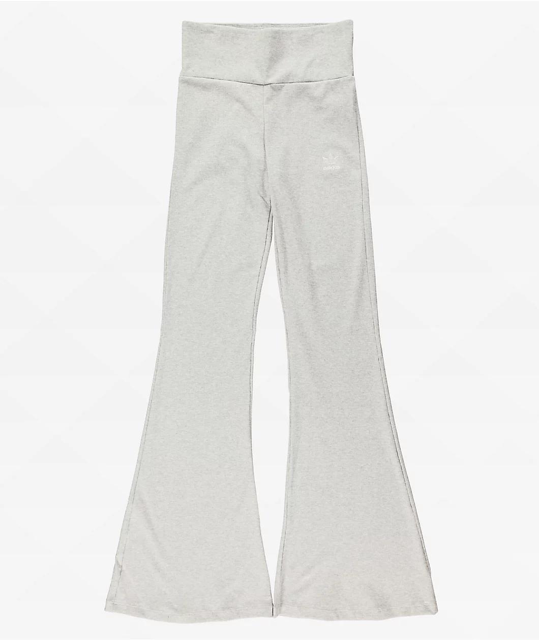 adidas Essentials Grey Ribbed Flare Pants Product Image