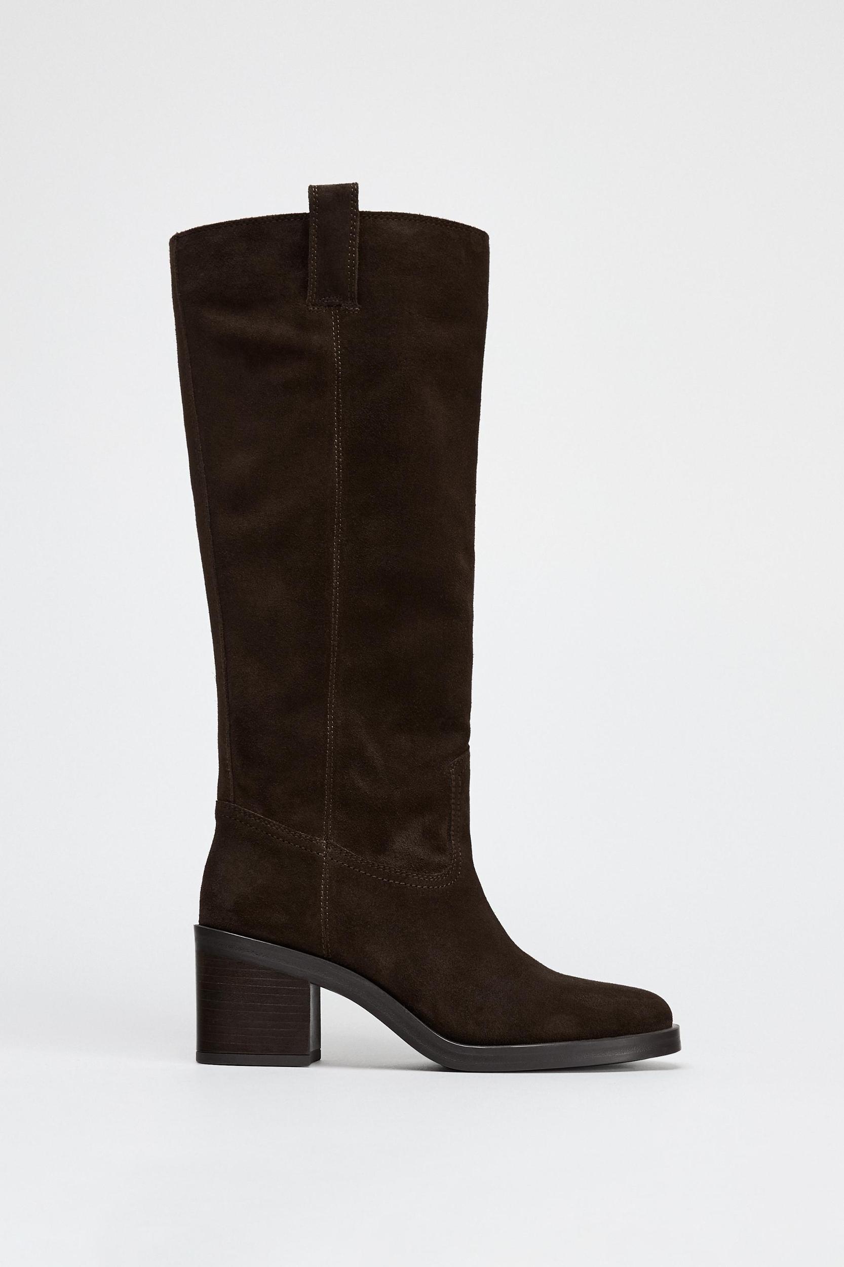 HEELED SUEDE KNEE HIGH BOOTS Product Image