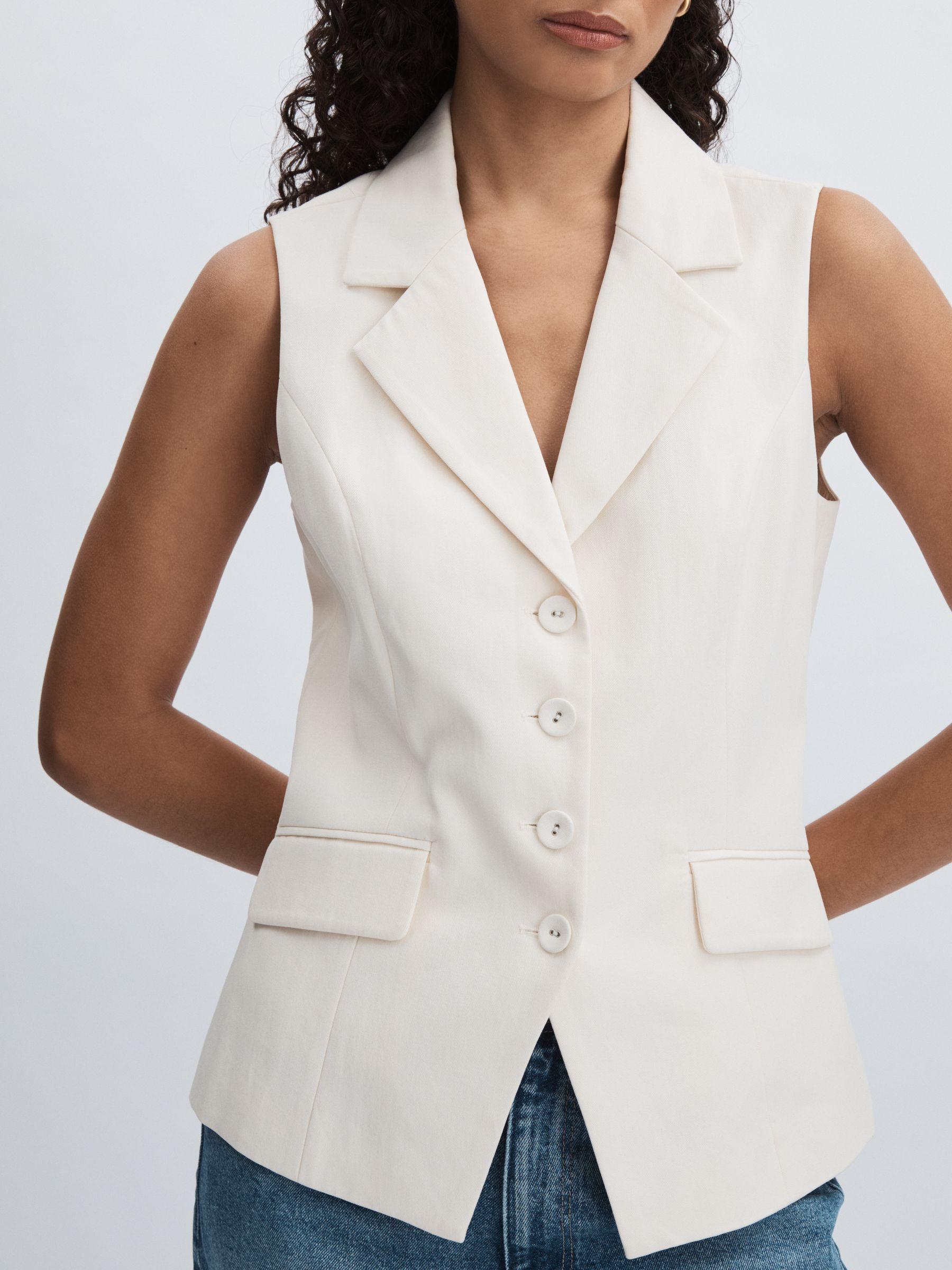 Paige Lyocell Cotton Tailored Waistcoat in Ivory Product Image